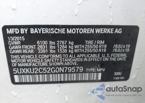 2016 BMW X6 xDrive35I from USA, damaged, VIN 5UXKU2C52G0N79579